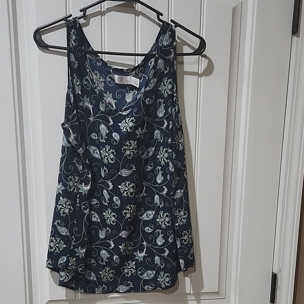 Time and True Floral Print Sleeveless Top - Navy